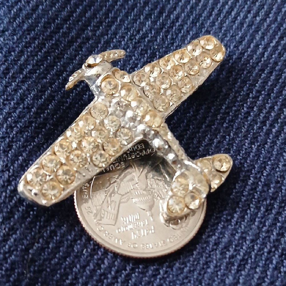 Crystal Rhinestone Airplane Brooch Pin - Picture 4 of 4